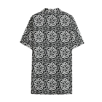 Black And White Celtic Pattern Print Cotton Hawaiian Shirt