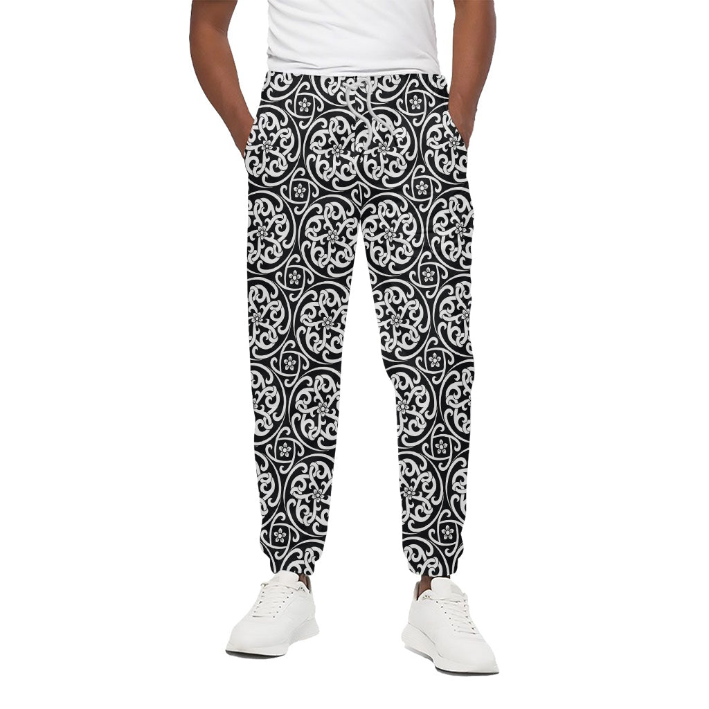 Black And White Celtic Pattern Print Cotton Pants