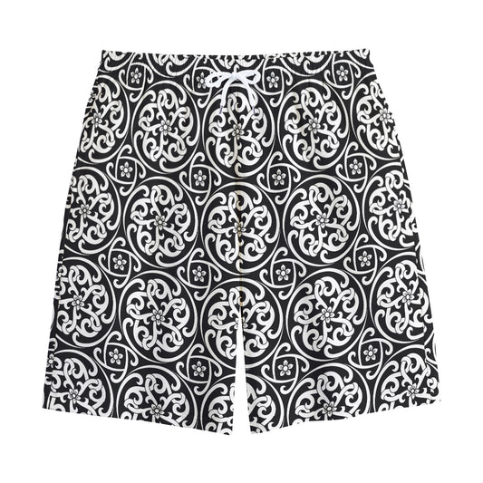 Black And White Celtic Pattern Print Cotton Shorts