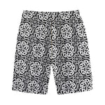 Black And White Celtic Pattern Print Cotton Shorts