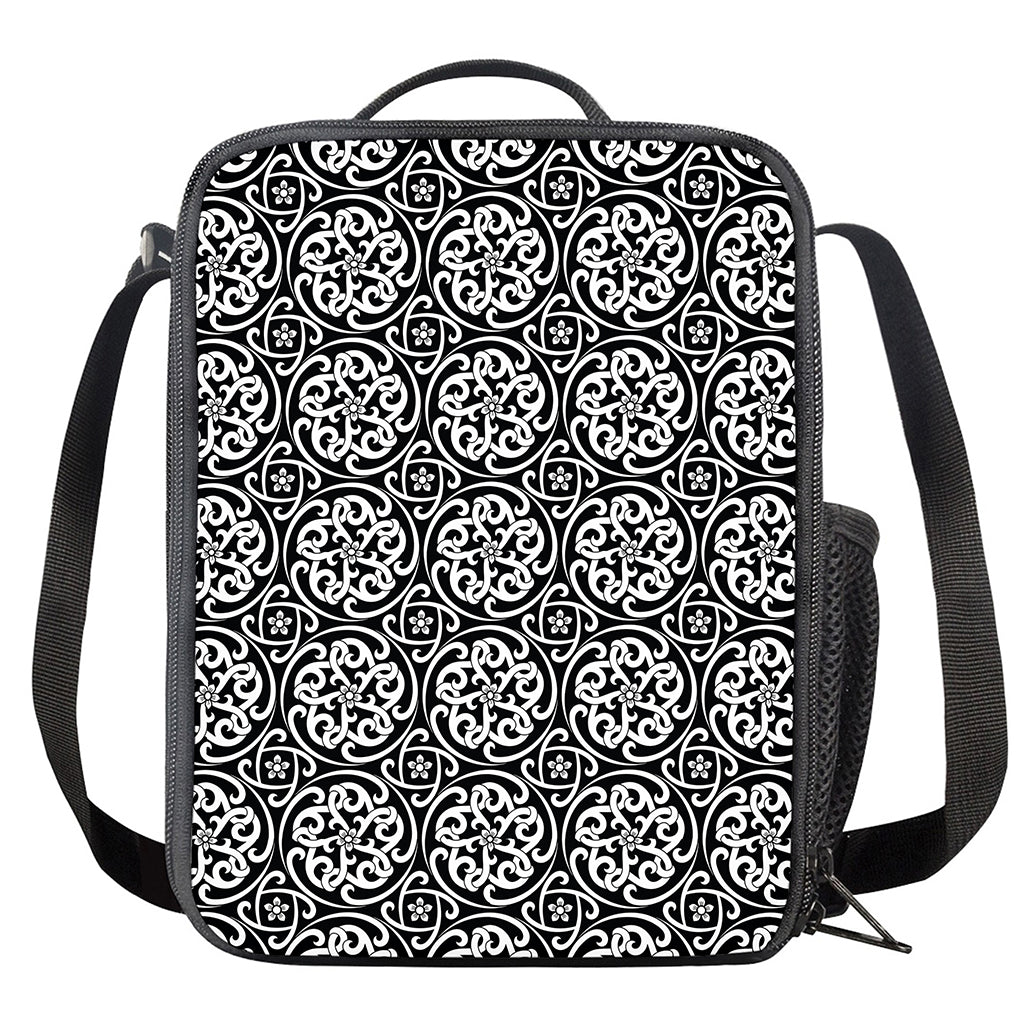 Black And White Celtic Pattern Print Crossbody Lunch Bag