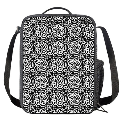 Black And White Celtic Pattern Print Crossbody Lunch Bag