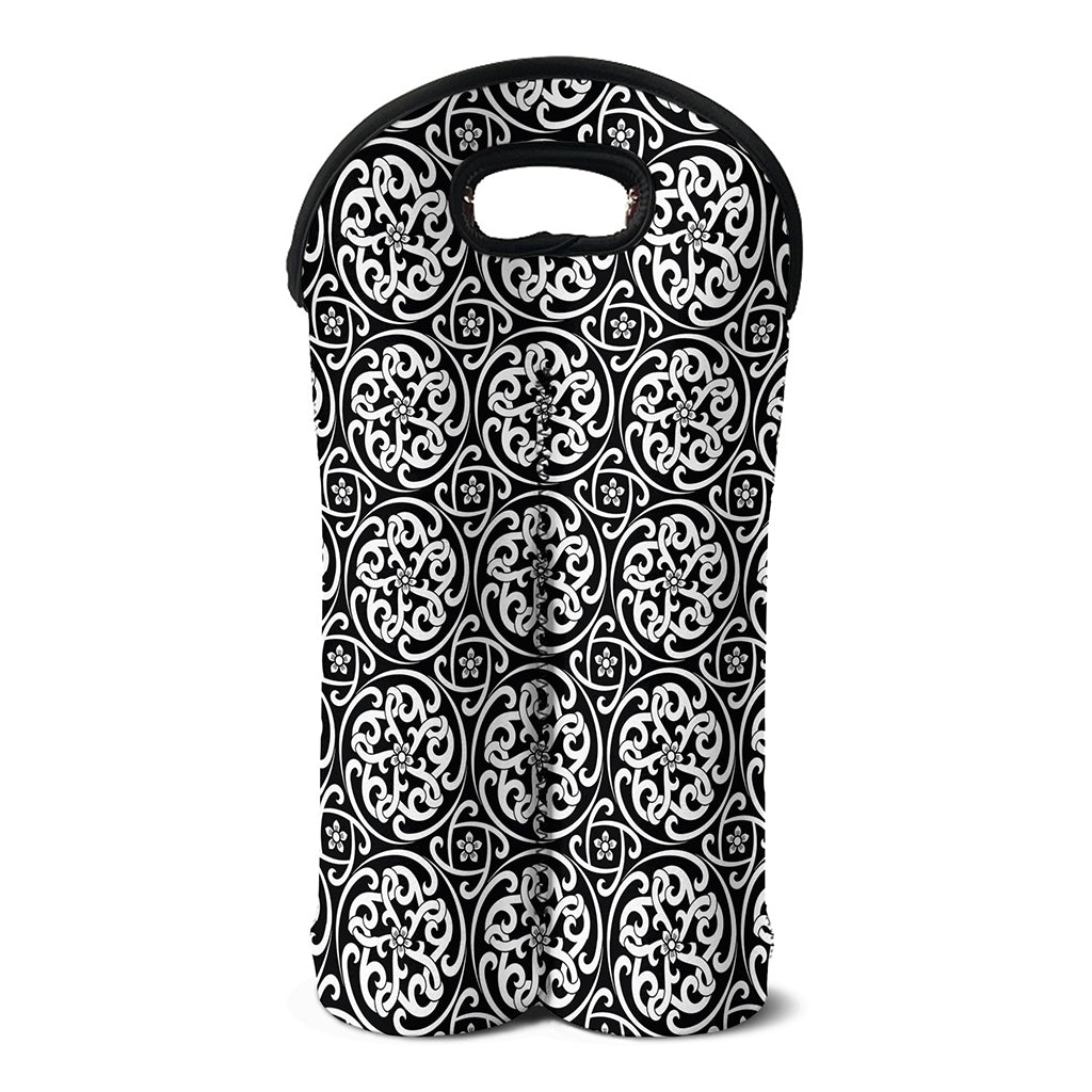 Black And White Celtic Pattern Print Double Neoprene Wine Tote