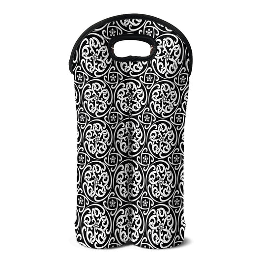 Black And White Celtic Pattern Print Double Neoprene Wine Tote