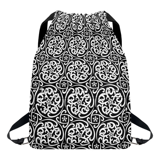 Black And White Celtic Pattern Print Drawstring Backpack
