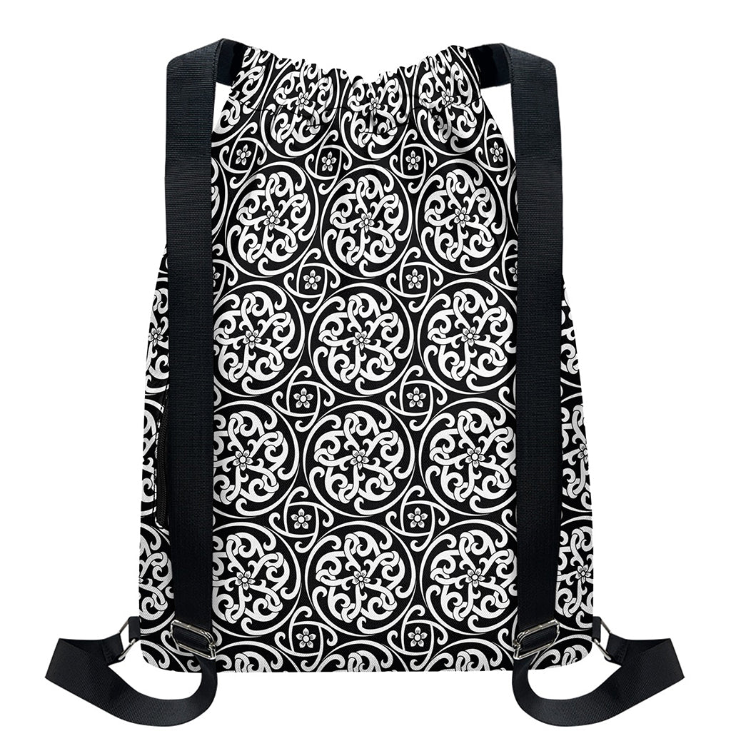 Black And White Celtic Pattern Print Drawstring Backpack