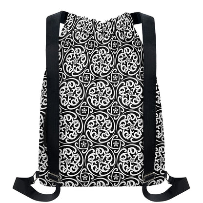 Black And White Celtic Pattern Print Drawstring Backpack