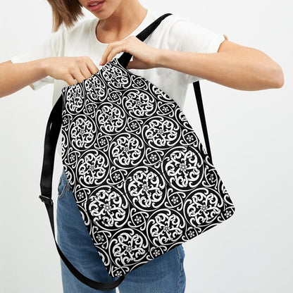 Black And White Celtic Pattern Print Drawstring Backpack