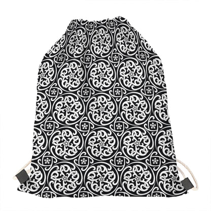 Black And White Celtic Pattern Print Drawstring Bag