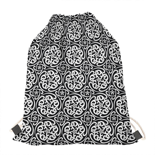 Black And White Celtic Pattern Print Drawstring Bag