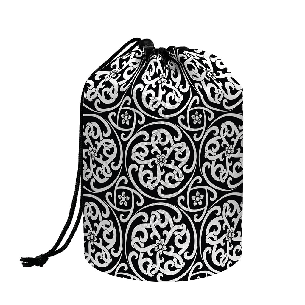 Black And White Celtic Pattern Print Drawstring Makeup Bag