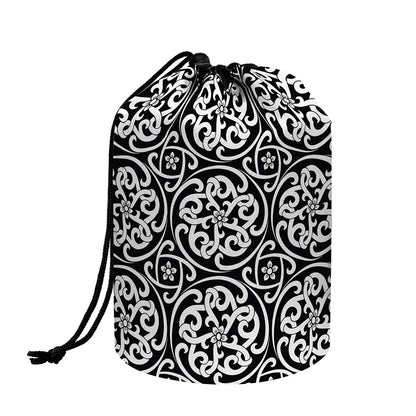 Black And White Celtic Pattern Print Drawstring Makeup Bag