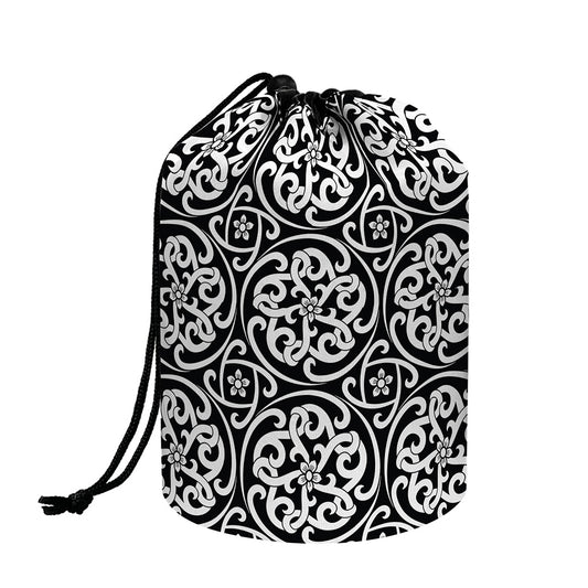 Black And White Celtic Pattern Print Drawstring Makeup Bag