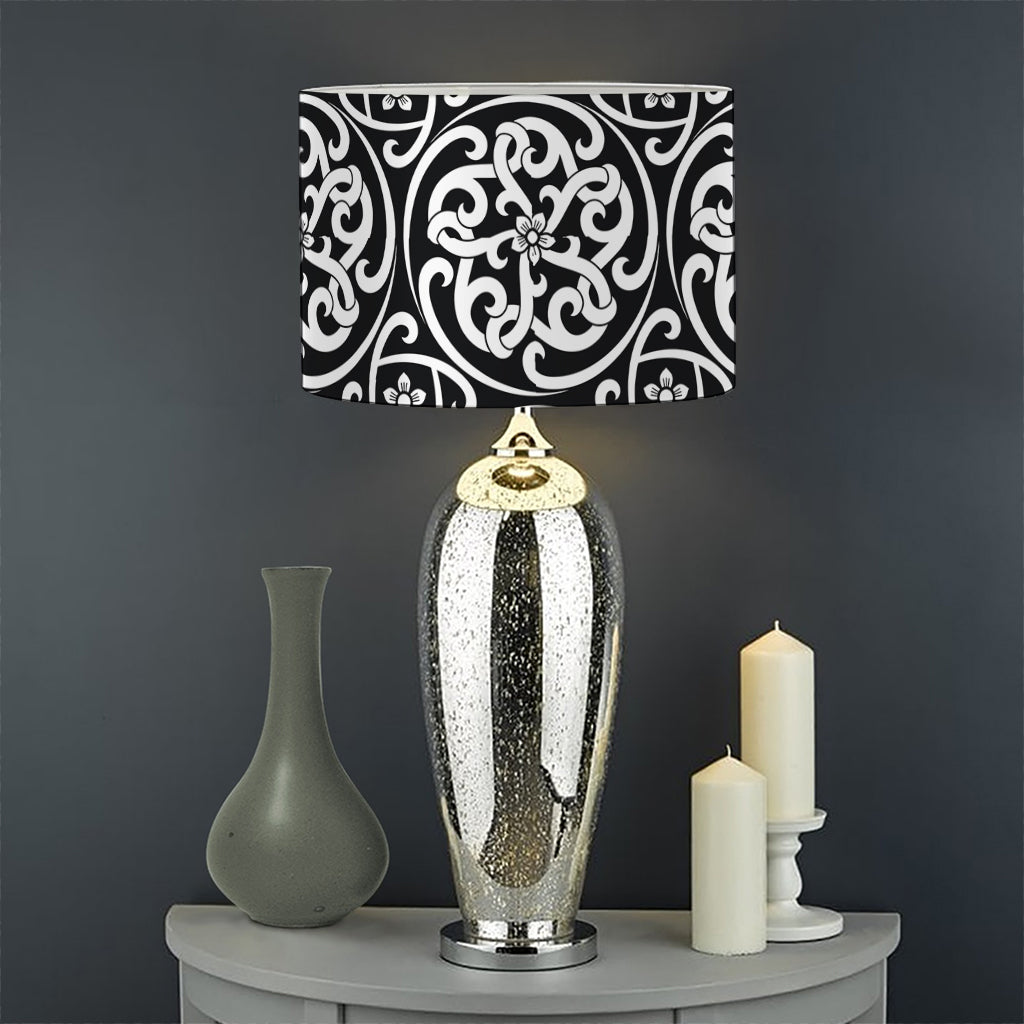 Black And White Celtic Pattern Print Drum Lamp Shade
