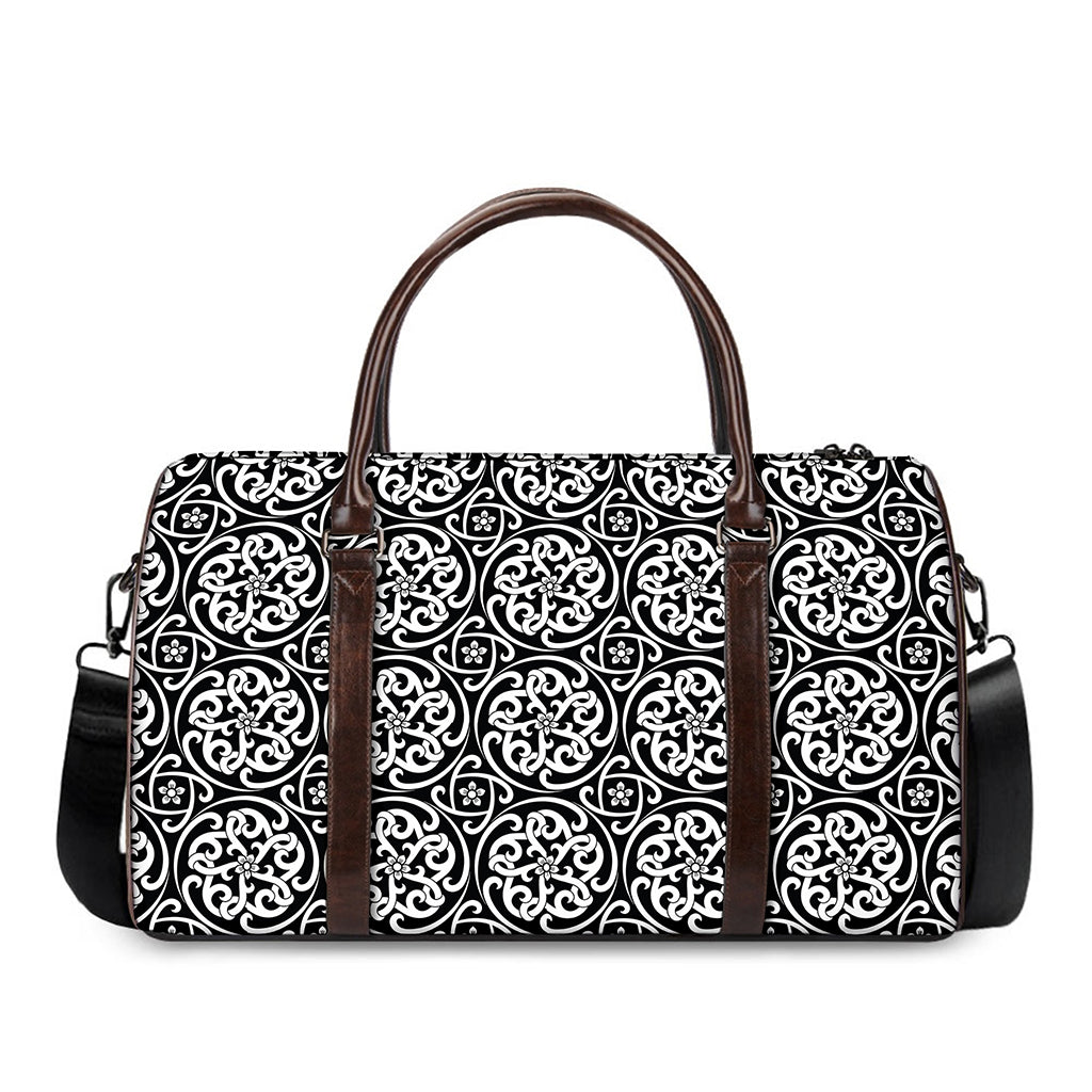 Black And White Celtic Pattern Print Duffle Bag