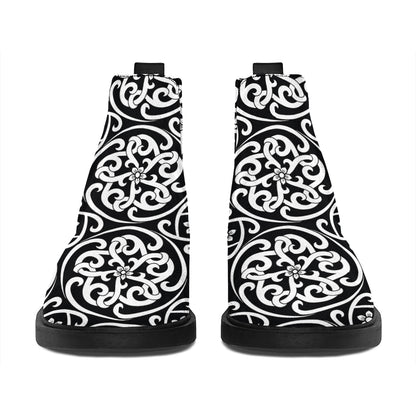 Black And White Celtic Pattern Print Flat Ankle Boots