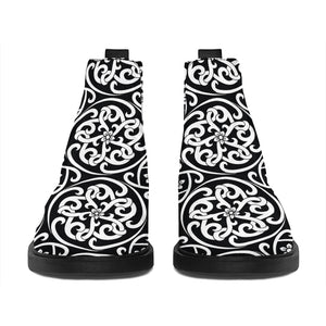 Black And White Celtic Pattern Print Flat Ankle Boots