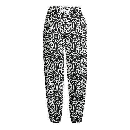 Black And White Celtic Pattern Print Fleece Lined Knit Pants
