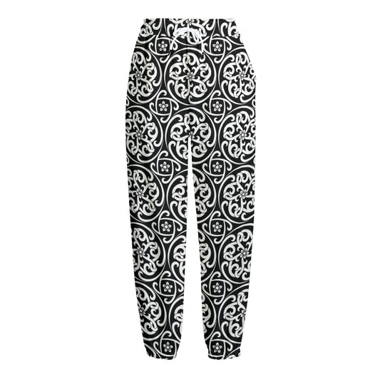 Black And White Celtic Pattern Print Fleece Lined Knit Pants