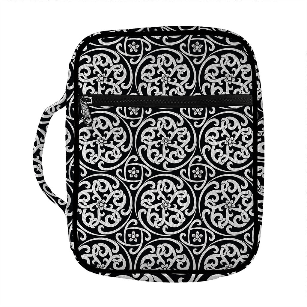 Black And White Celtic Pattern Print Front Pocket Bible Bag
