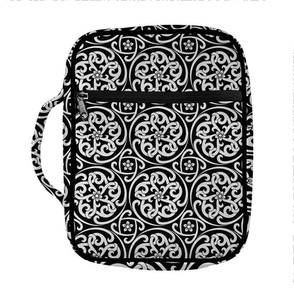 Black And White Celtic Pattern Print Front Pocket Bible Bag