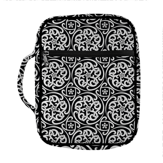 Black And White Celtic Pattern Print Front Pocket Bible Bag