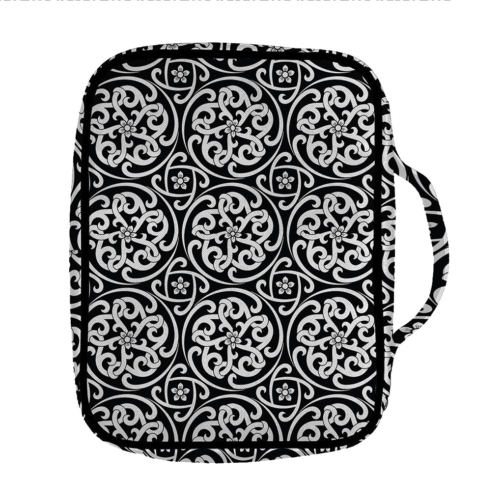 Black And White Celtic Pattern Print Front Pocket Bible Bag