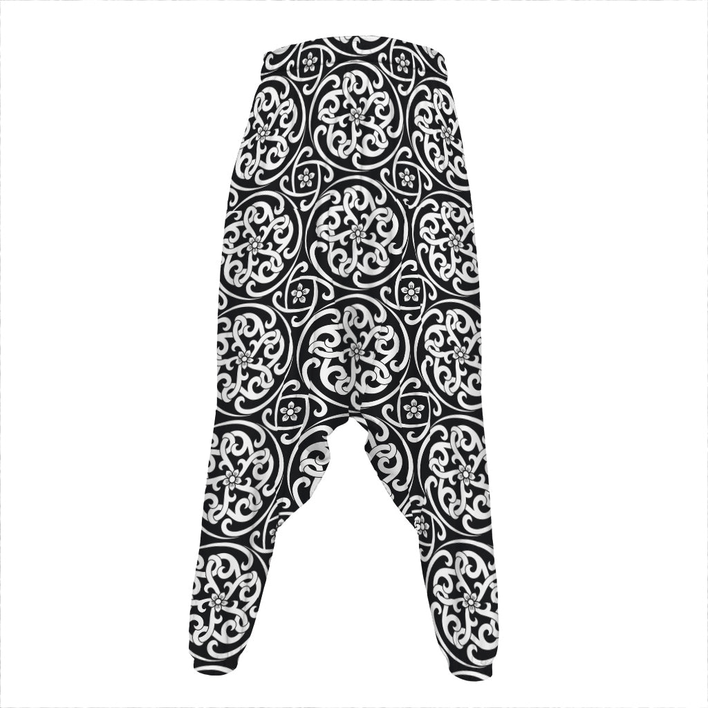 Black And White Celtic Pattern Print Hammer Pants