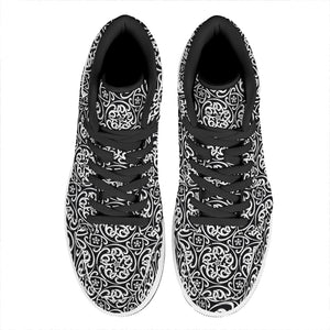 Black And White Celtic Pattern Print High Top Leather Sneakers