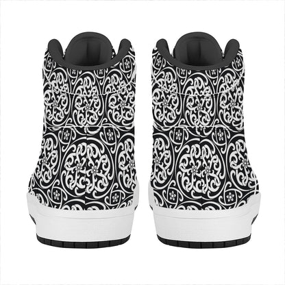 Black And White Celtic Pattern Print High Top Leather Sneakers