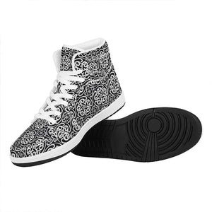 Black And White Celtic Pattern Print High Top Leather Sneakers