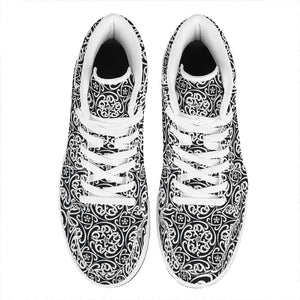 Black And White Celtic Pattern Print High Top Leather Sneakers