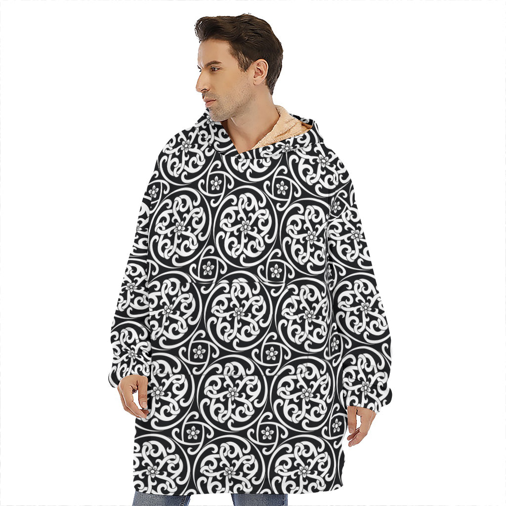 Black And White Celtic Pattern Print Hoodie Blanket