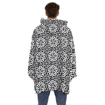 Black And White Celtic Pattern Print Hoodie Blanket