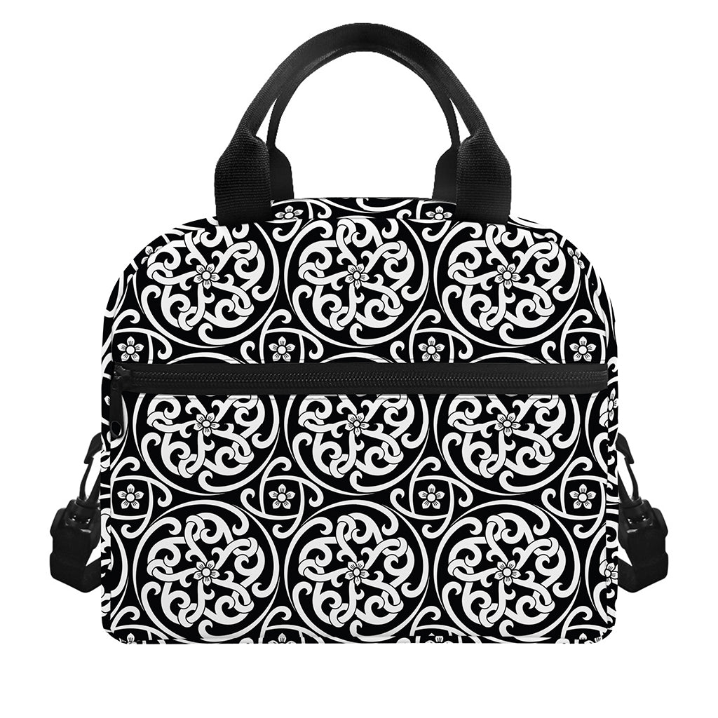 Black And White Celtic Pattern Print Insulated Lunch Bag