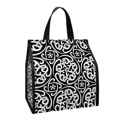 Black And White Celtic Pattern Print Insulated Lunch Tote
