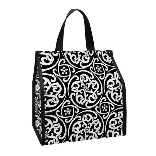 Black And White Celtic Pattern Print Insulated Lunch Tote