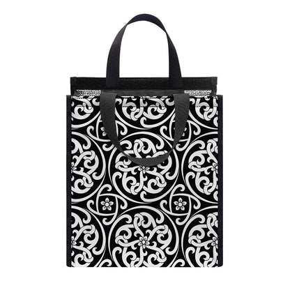 Black And White Celtic Pattern Print Insulated Lunch Tote