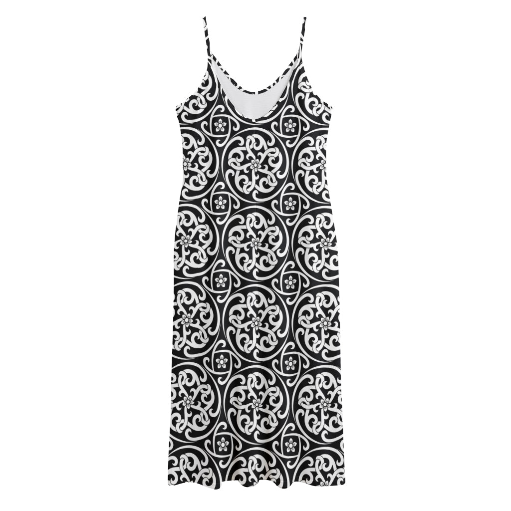 Black And White Celtic Pattern Print Jersey Midi Cami Dress