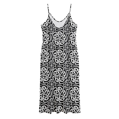 Black And White Celtic Pattern Print Jersey Midi Cami Dress