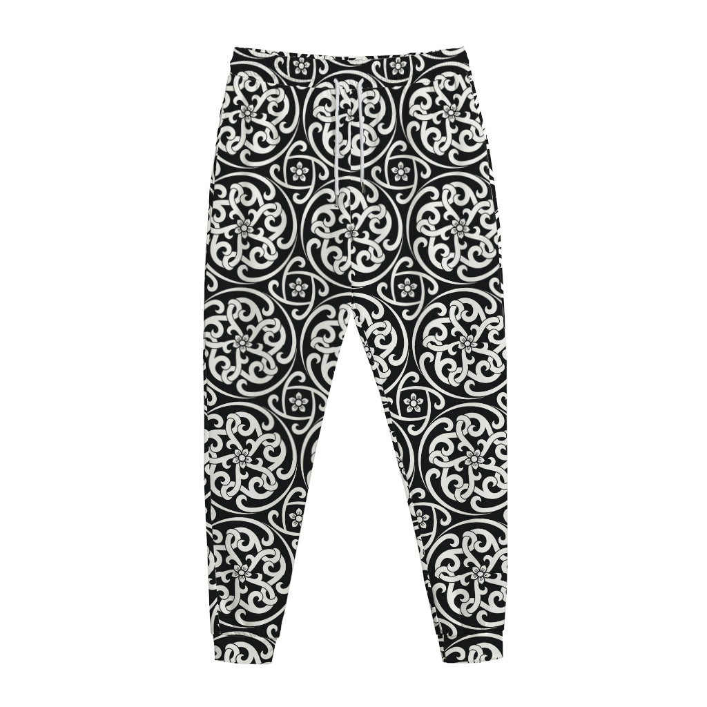 Black And White Celtic Pattern Print Jogger Pants
