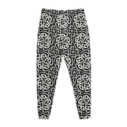 Black And White Celtic Pattern Print Jogger Pants