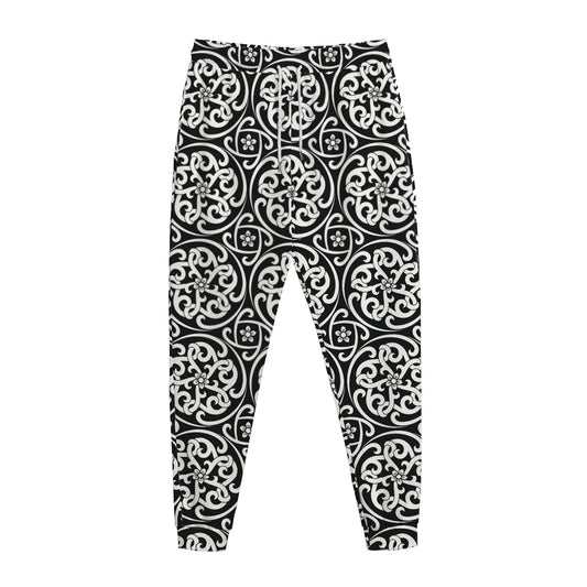 Black And White Celtic Pattern Print Jogger Pants