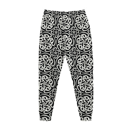 Black And White Celtic Pattern Print Jogger Pants