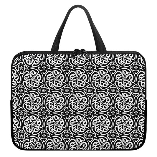 Black And White Celtic Pattern Print Laptop Sleeve With Handle