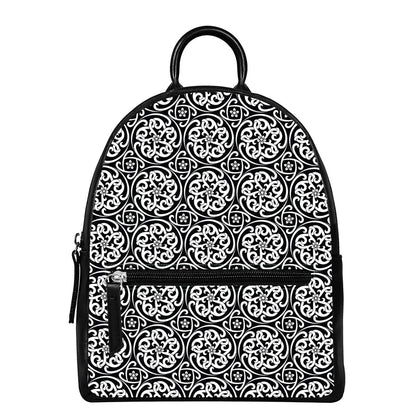 Black And White Celtic Pattern Print Leather Backpack