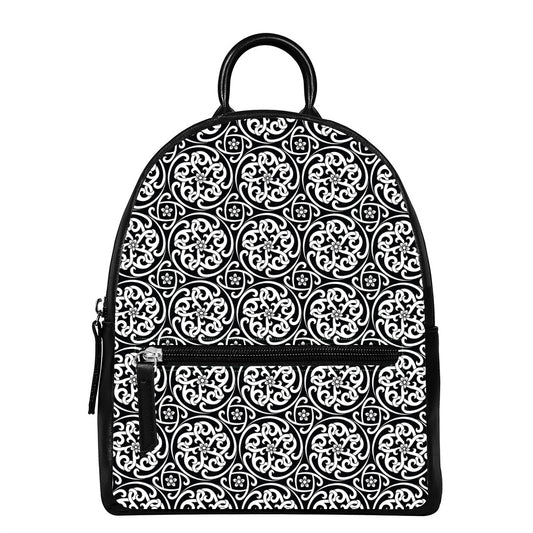 Black And White Celtic Pattern Print Leather Backpack