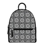 Black And White Celtic Pattern Print Leather Backpack