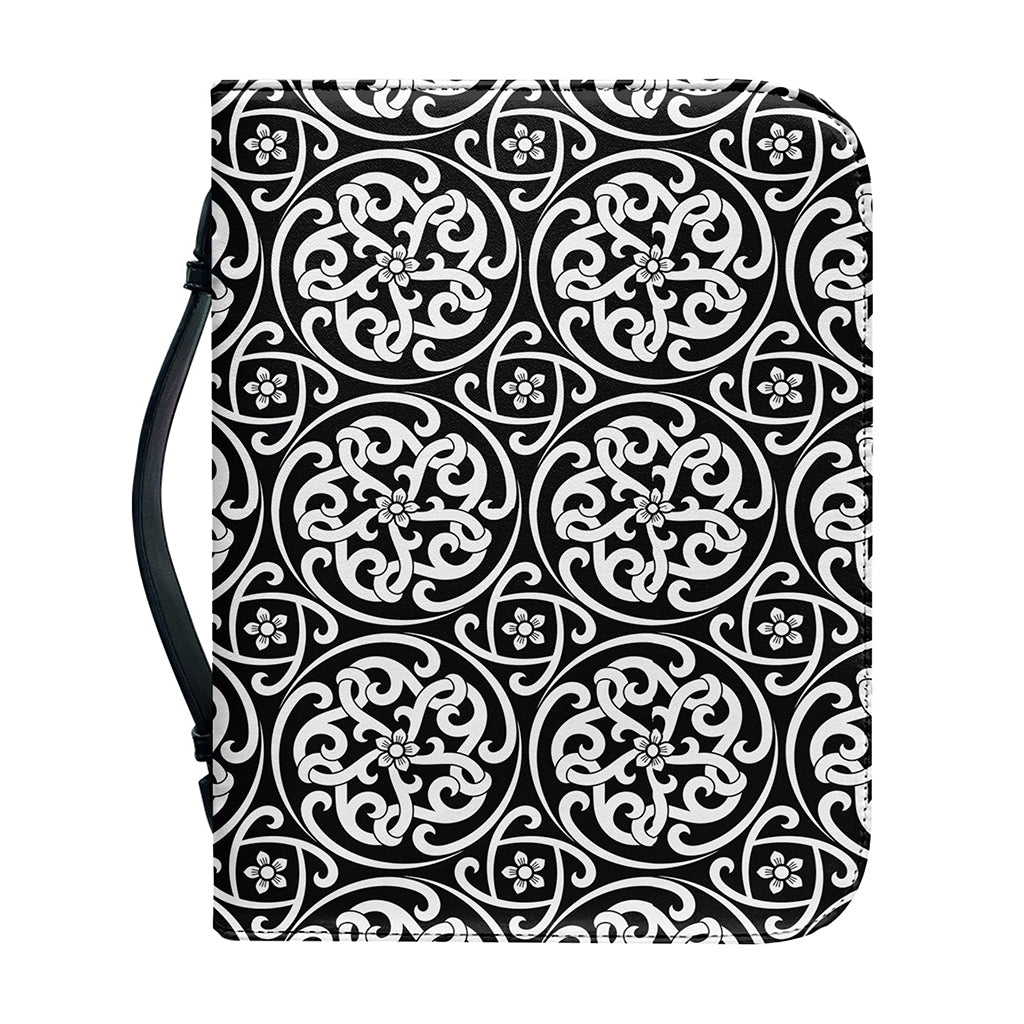 Black And White Celtic Pattern Print Leather Bible Cover