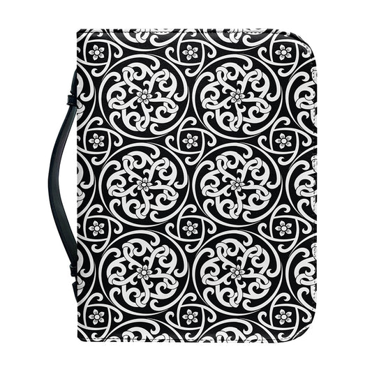 Black And White Celtic Pattern Print Leather Bible Cover